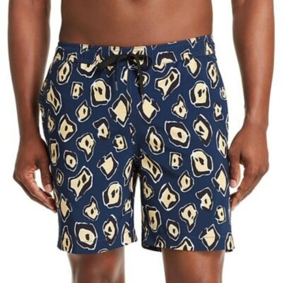 Onia Other - Onia Mens The Charles Abstract Leopard Print Swim Trunks  Size Medium  Navy Blue